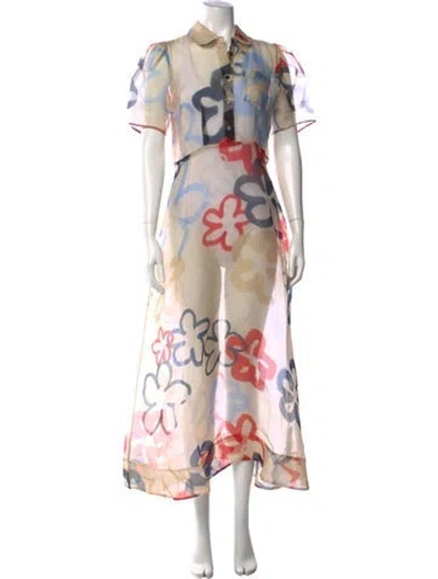 Pre-owned Lee Mathews Silk Long Dress In Neutrals