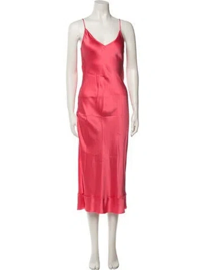 Pre-owned Lee Mathews Silk Long Dress In Pink
