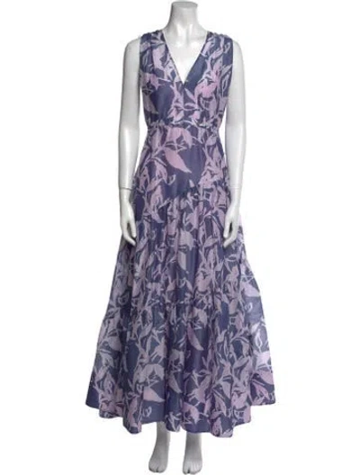 Pre-owned Lee Mathews Silk Long Dress In Purple