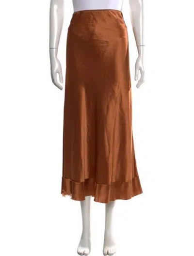 Pre-owned Lee Mathews Silk Long Skirt In Brown