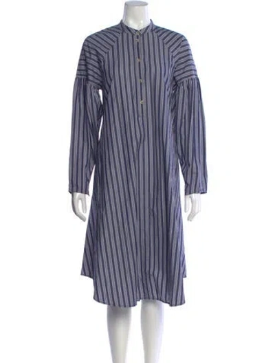 Pre-owned Lee Mathews Silk Midi Length Dress In Blue