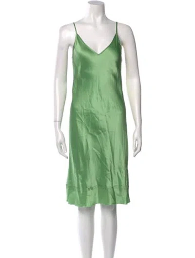 Pre-owned Lee Mathews Silk Midi Length Dress In Green