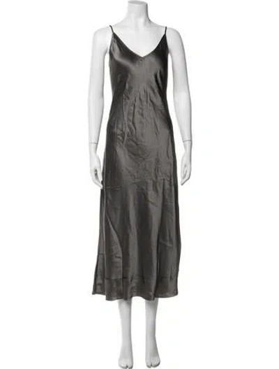 Pre-owned Lee Mathews Silk Midi Length Dress In Grey