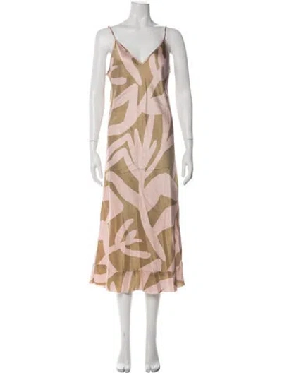 Pre-owned Lee Mathews Silk Midi Length Dress In Multicolor