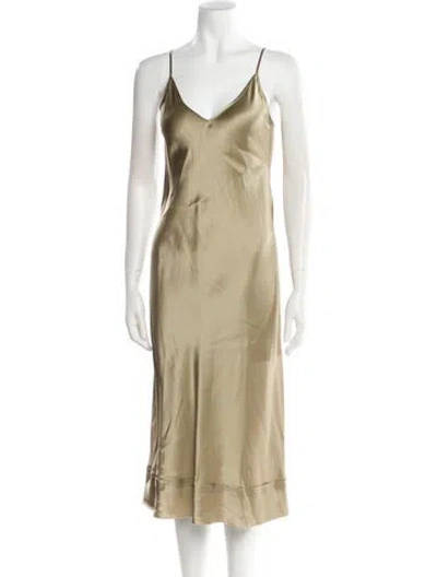 Pre-owned Lee Mathews Silk Midi Length Dress In Neutral