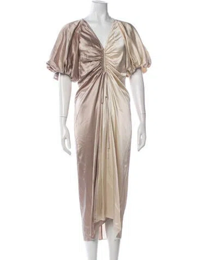 Pre-owned Lee Mathews Silk Midi Length Dress In Neutrals