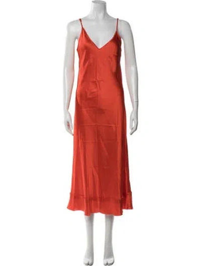 Pre-owned Lee Mathews Silk Midi Length Dress In Orange