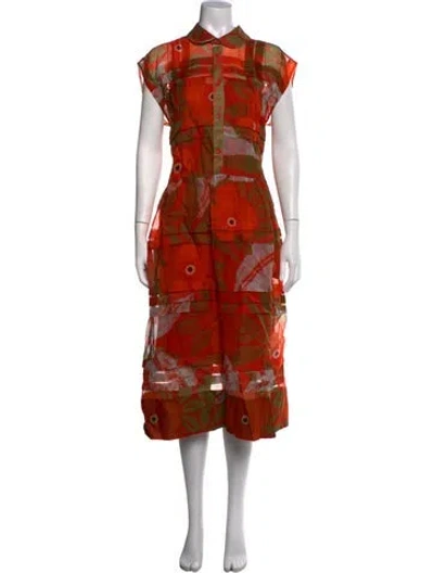 Pre-owned Lee Mathews Silk Midi Length Dress In Orange