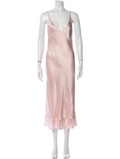 Pre-owned Lee Mathews Silk Midi Length Dress In Pink