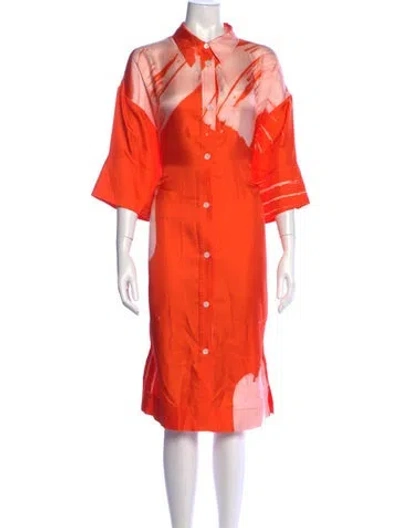 Pre-owned Lee Mathews Silk Midi Length Dress In Red