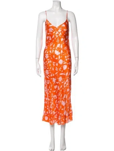 Pre-owned Lee Mathews Silk Midi Length Dress In Red