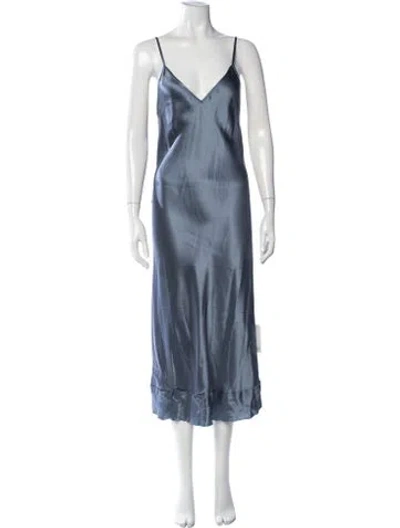 Pre-owned Lee Mathews Silk Midi Length Dress W/ Tags In Blue