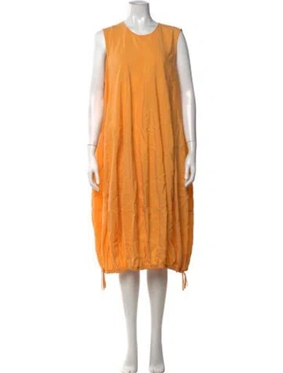 Pre-owned Lee Mathews Silk Midi Length Dress In Yellow