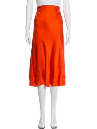 Pre-owned Lee Mathews Silk Midi Length Skirt In Orange