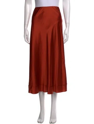 Pre-owned Lee Mathews Silk Midi Length Skirt In Red