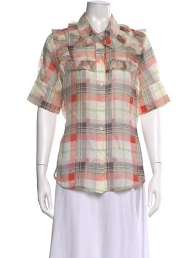 Pre-owned Lee Mathews Silk Plaid Print Button-up Top In Multi
