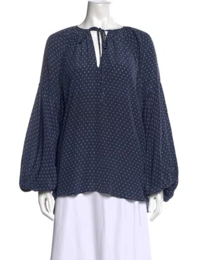 Pre-owned Lee Mathews Silk Polka Dot Print Blouse In Blue