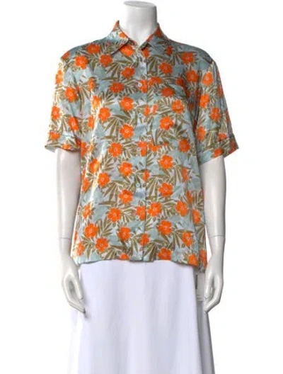 Pre-owned Lee Mathews Silk Printed Button-up Top In Multi