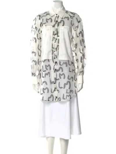 Pre-owned Lee Mathews Silk Printed Button-up Top W/ Tags In White