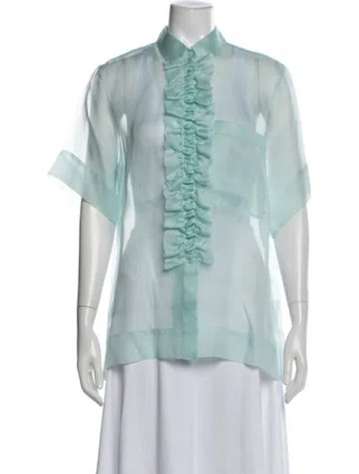 Pre-owned Lee Mathews Silk Short Sleeve Blouse In Blue