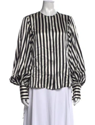 Pre-owned Lee Mathews Silk Striped Blouse In Black