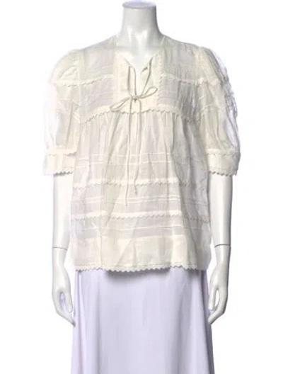 Pre-owned Lee Mathews Silk Tie Neck Blouse In White