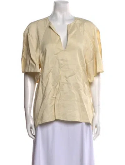 Pre-owned Lee Mathews Silk V-neck Blouse In Neutral