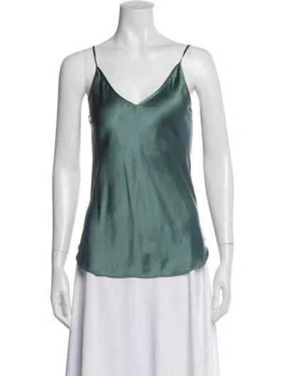 Pre-owned Lee Mathews Silk V-neck Top In Green