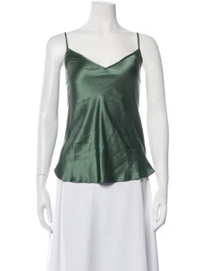 Pre-owned Lee Mathews Silk V-neck Top In Green
