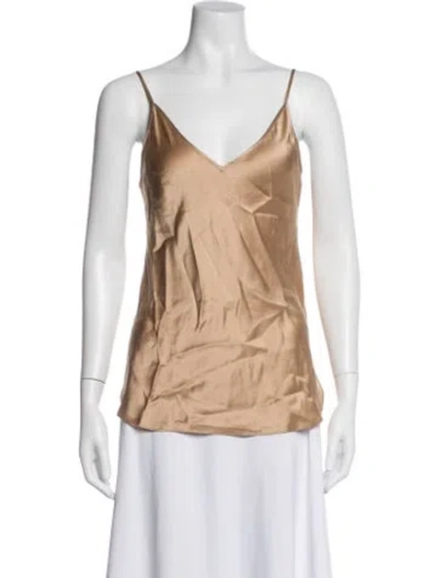 Pre-owned Lee Mathews Silk V-neck Top In Neutrals