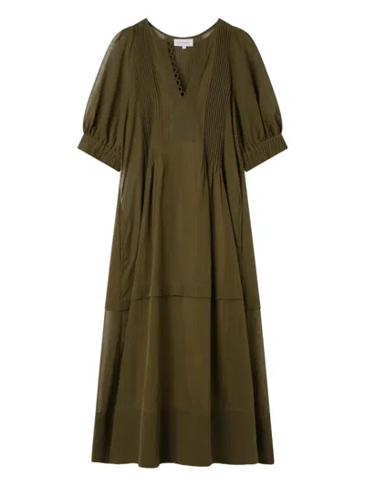 Lee Mathews Skye Pleated Puff-sleeve Dress In Green