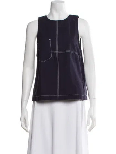 Pre-owned Lee Mathews Sleeveless Button-up Top In Blue