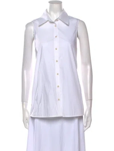 Pre-owned Lee Mathews Sleeveless Button-up Top In White