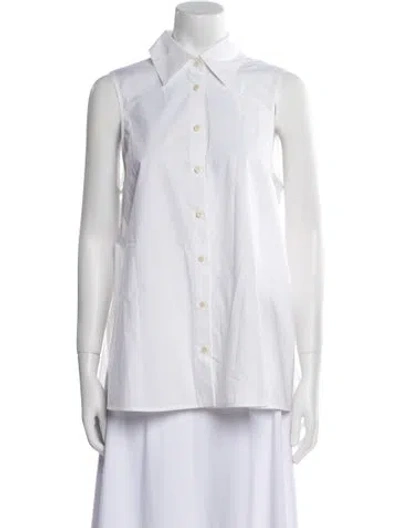 Pre-owned Lee Mathews Sleeveless Button-up Top In White