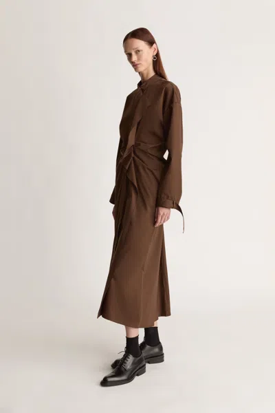 Lee Mathews Spencer Ruffle Dress In Brown