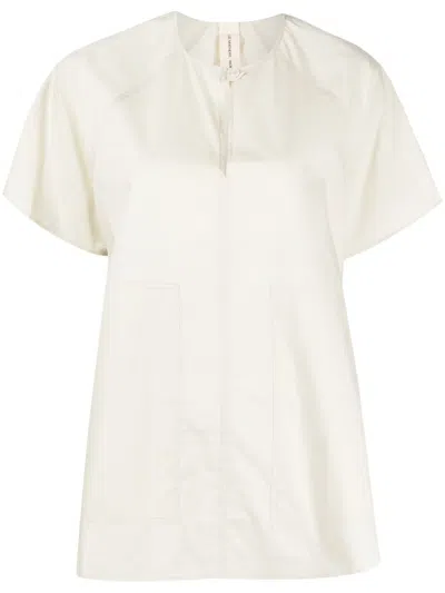 Lee Mathews Split-neck Cotton Blouse In Neutrals