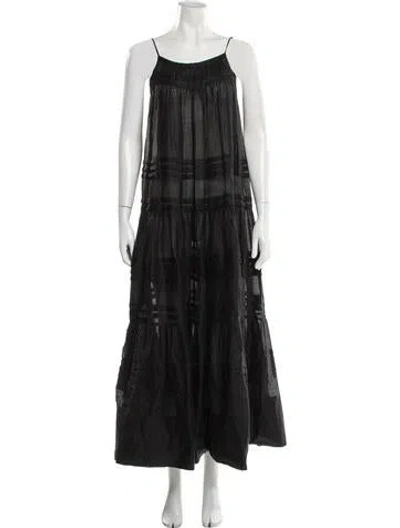 Pre-owned Lee Mathews Square Neckline Long Dress In Black