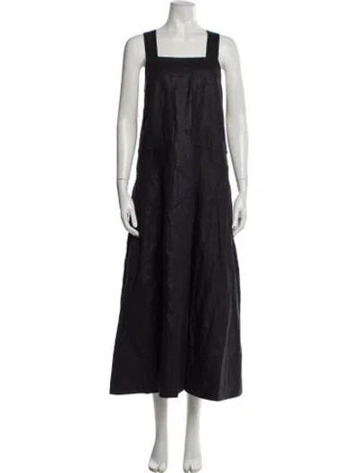 Pre-owned Lee Mathews Square Neckline Long Dress In Gray