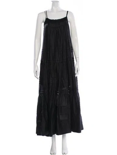 Pre-owned Lee Mathews Square Neckline Long Dress In Gray