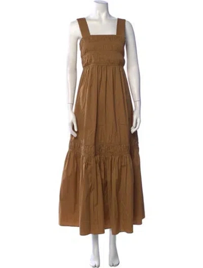 Pre-owned Lee Mathews Square Neckline Long Dress In Neutrals