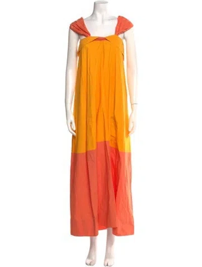 Pre-owned Lee Mathews Square Neckline Long Dress In Orange