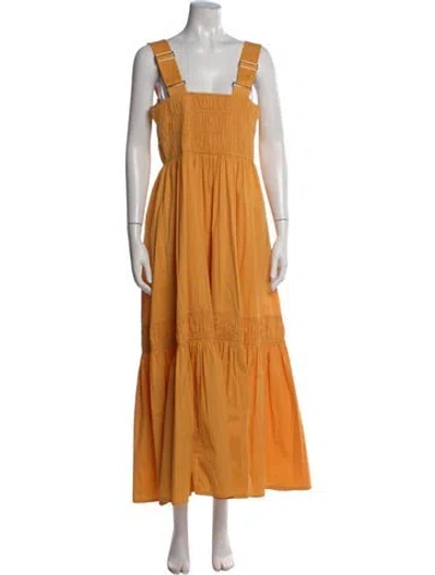 Pre-owned Lee Mathews Square Neckline Long Dress In Orange