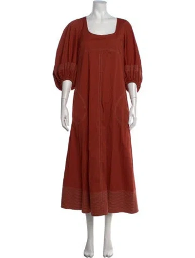Pre-owned Lee Mathews Square Neckline Long Dress In Orange