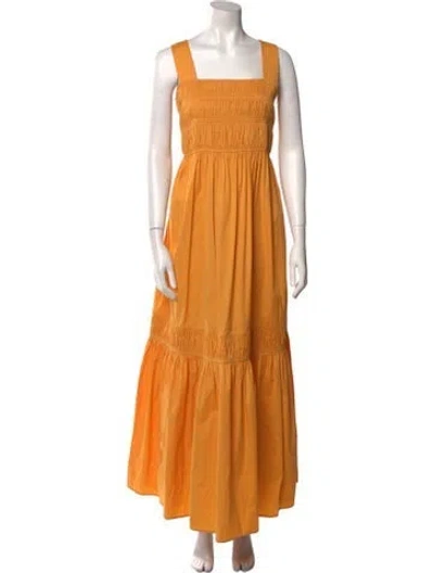 Pre-owned Lee Mathews Square Neckline Long Dress In Yellow