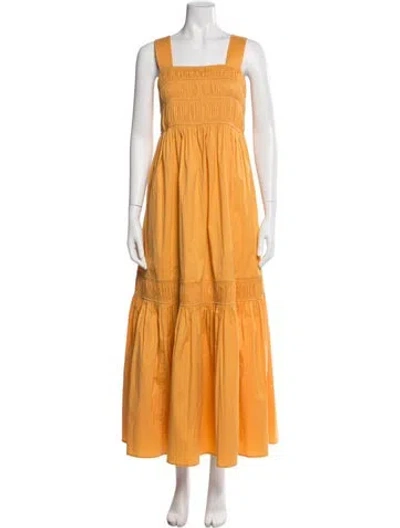 Pre-owned Lee Mathews Square Neckline Long Dress In Yellow