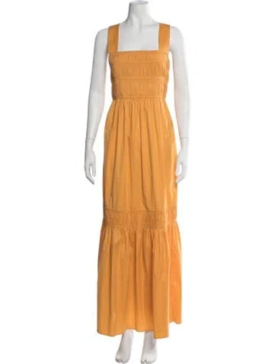 Pre-owned Lee Mathews Square Neckline Long Dress In Yellow