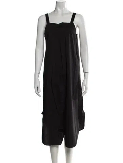 Pre-owned Lee Mathews Square Neckline Midi Length Dress In Black