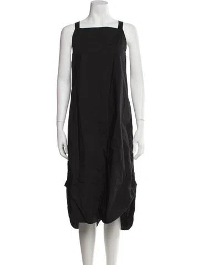 Pre-owned Lee Mathews Square Neckline Midi Length Dress In Black