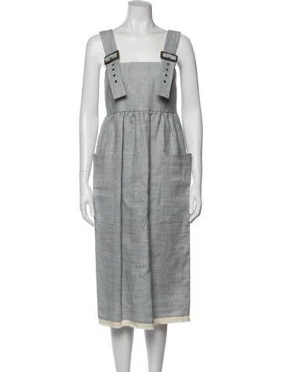 Pre-owned Lee Mathews Square Neckline Midi Length Dress In Blue