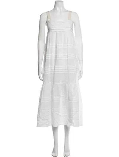 Pre-owned Lee Mathews Square Neckline Midi Length Dress In White